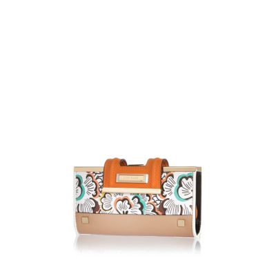 Orange floral print purse